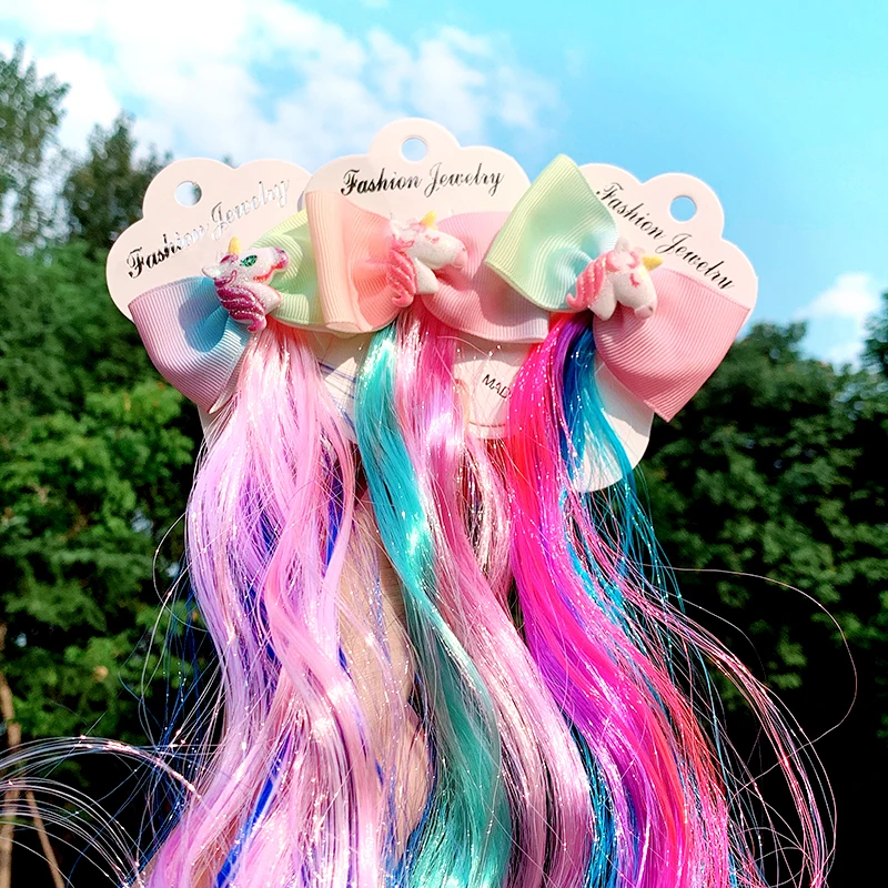 

2021 New Girls Cute Cartoon Unicorn Colorful Long Tassel Headband Sweet Hair Ornament Hairpin Hair Clip Fashion Hair Accessories