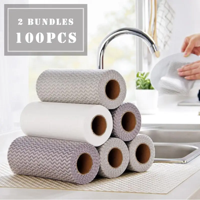 

2 Roll 100 PCS Eco-Friendly Disposable Cleaning wash cloth Non Woven Duster Cloth Dish Cloth Break Point No Oil Rag kitchen sale