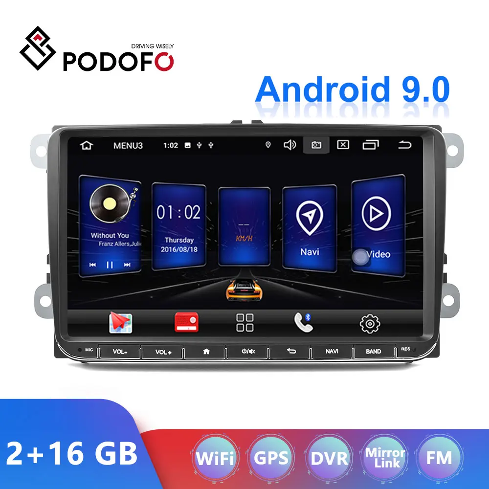 Автомобильный мультимедийный плеер Podofo Android 9 2Din 2 + 16 ГБ для