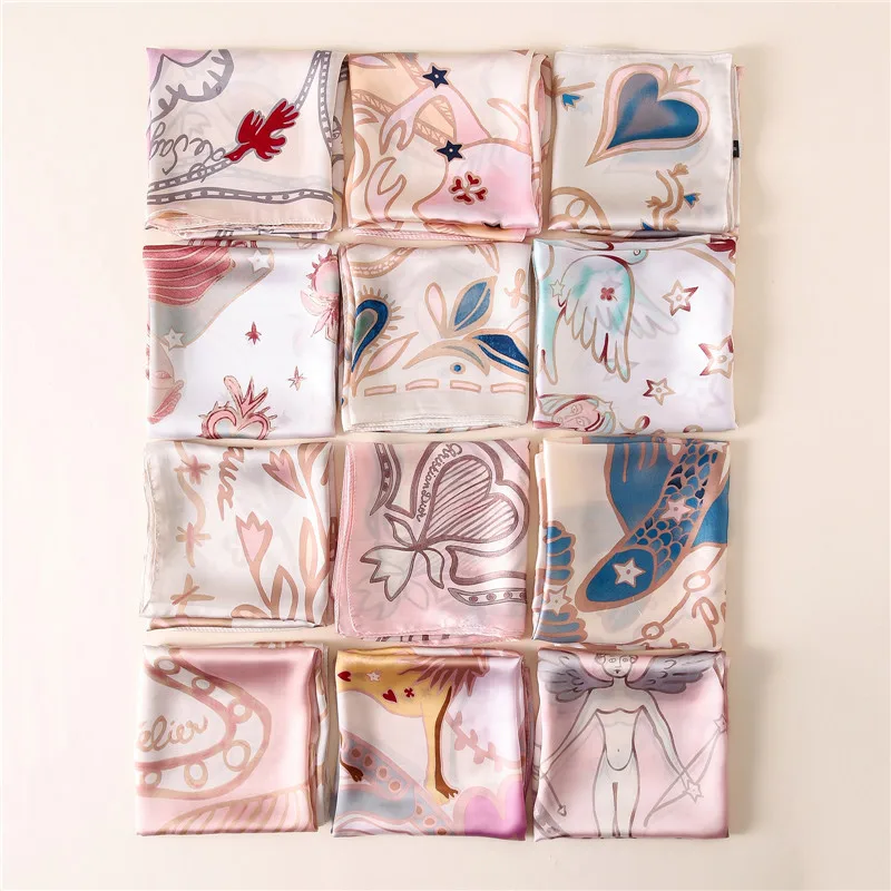 

Fashion Luxury Spring and autumn women Square silk scarves tourism Flower print headcloth lady seaside sunscreen quality shawl
