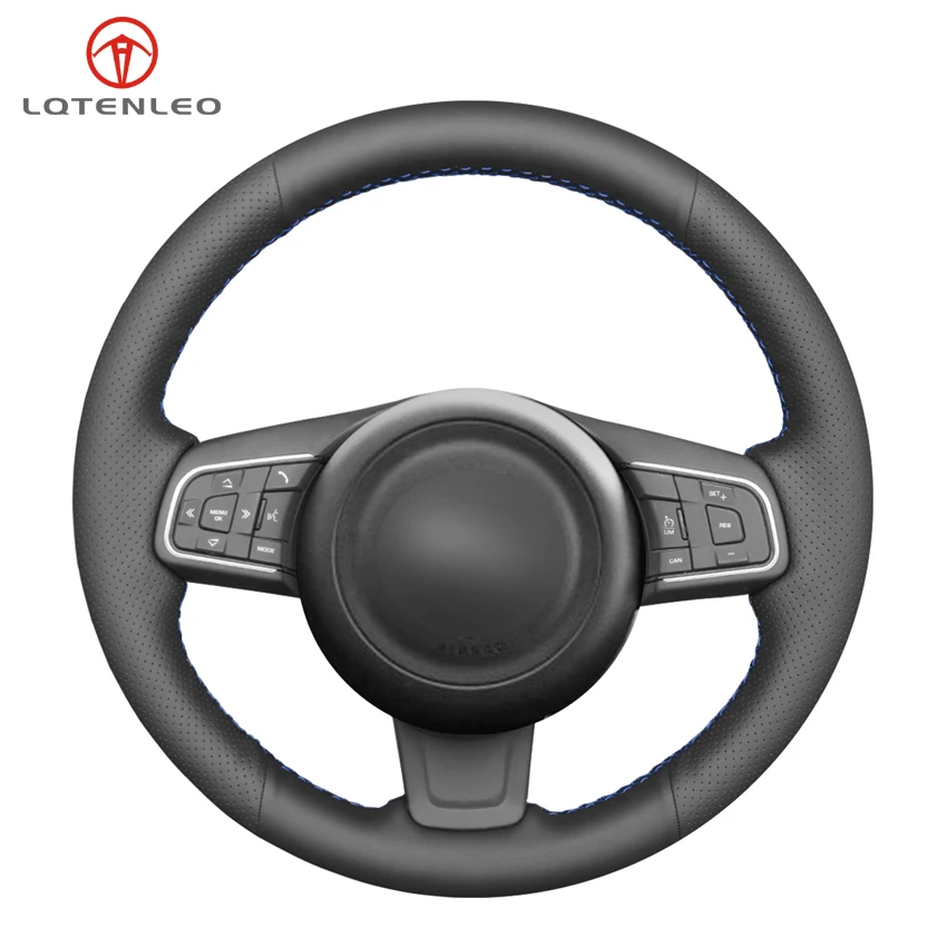 

LQTENLEO Black Genuine Leather Car Steering Wheel Cover For Jaguar E-Pace 2017-2019 XE XEL 2015-2019 F-Pace XF XFL 2016-2019