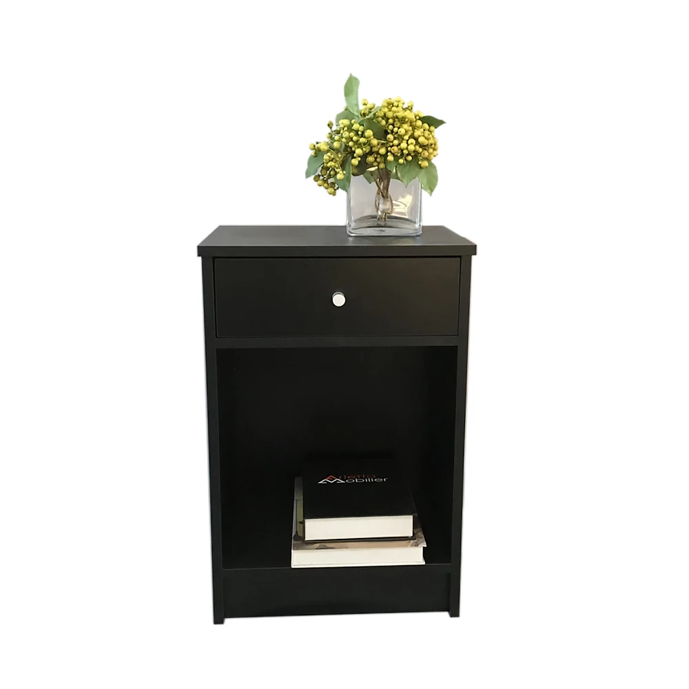 

Bedside Cabinet Nightstand Side End Table Night Stand with 1 Round Handle Drawer 40x30x60CM Black[US-Stock]
