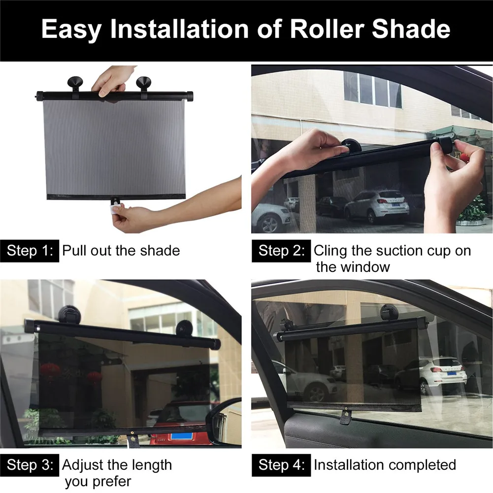 

A Pair Car Sun Shade Side Window Cover Automatic Roller Car Telescopic Retractable Block Sunshade 45x40cm Black Auto Accessories