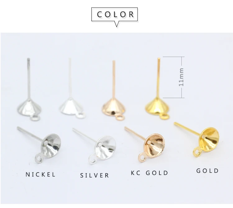 100p Позолоченные Серебряные Металлические Пустые серьги гвоздики для ушей с