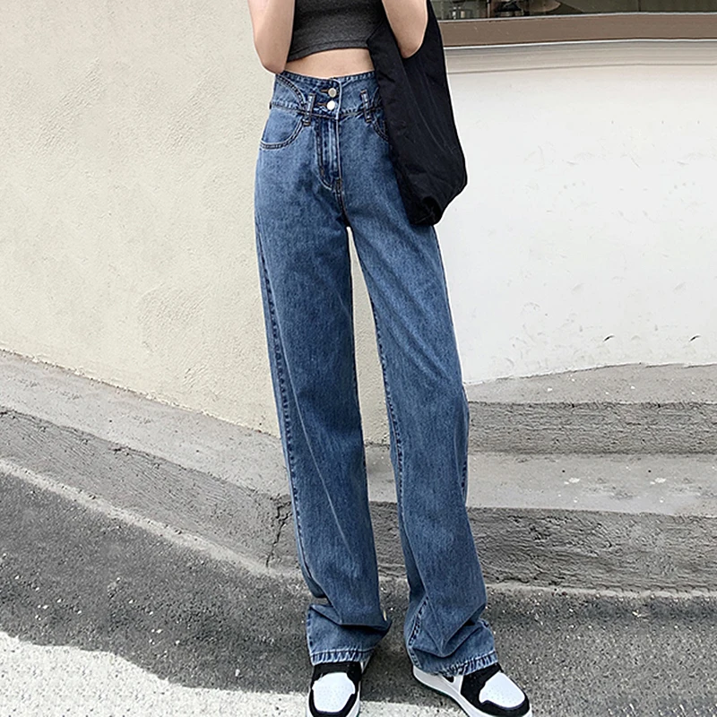 

Джинсы женские с широкими штанинами, брюки-багги из денима с завышенной талией, уличная одежда, большие размеры