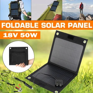 outdoor 18v 50w solar cells charger foldable solar panel mobile power bank for phone battery usb port diy emergency power supply free global shipping
