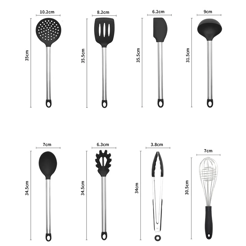 

Silicone Kitchen Set Heat Resistant Cookware Spatula Shovel Soup Spoon With Wooden Handle Non-stick Kitchenware Set Accessories