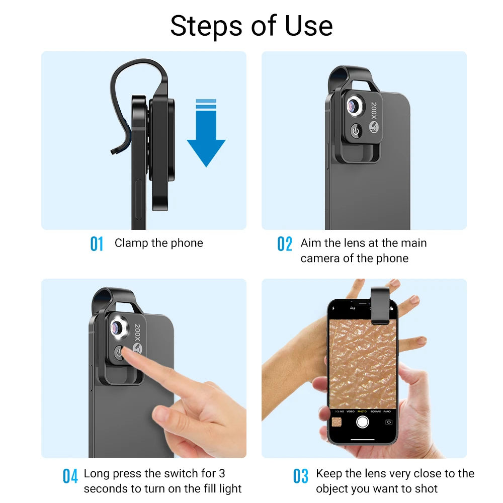APEXEL HD 200X Microscope Macro Lens For Mobile Phone Magnification Portable Pocket With CPL Filter LED Light For iPhone HUAWEI