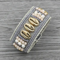 strathspey bohemian shell bracelet for women wide leather bracelets 2020 crystal beads bracelet bangle pearl fashion jewelry