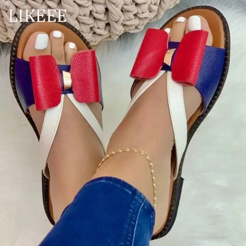 

Шлепанцы женские с бантом, летние сандалии на плоской подошве, пляжная обувь, разные цвета