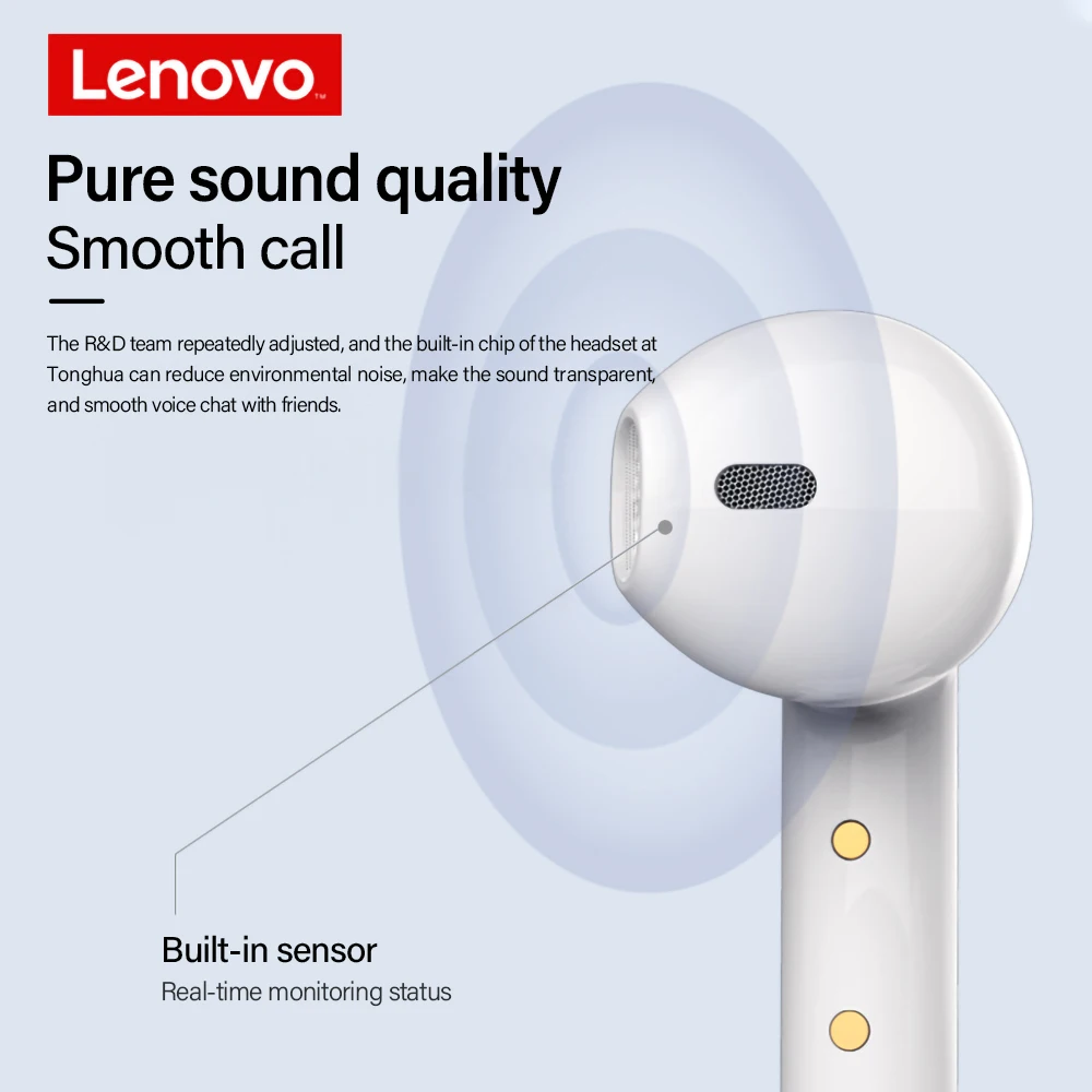 Беспроводная Bluetooth гарнитура Lenovo HT08 TWS сенсорная кнопка сверхдлительный режим