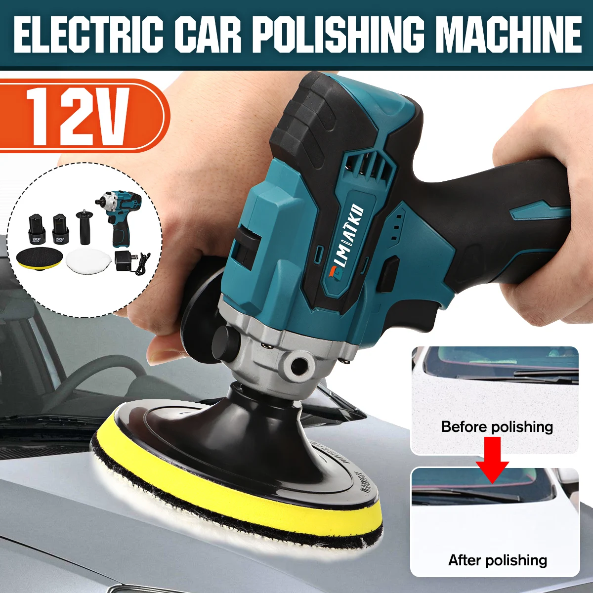 

BLMIATKO 12V Electric Car Polisher 73mm Auto Polishing Machine Sander Buffing Sanding Waxing Tools Car Accessories Power Tools