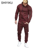 shiyiku brand mens casual hooded sweater drawstring pants 2 piece sportswear suit hoodie zipper sweatshirt mens casual wear
