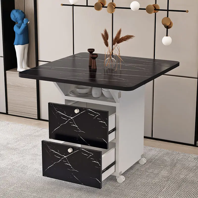 

Modern Luxury Folding Dining Tables Multifunctional Storage Table Imitation Marble Texture Kitchen Breakfast Table Folding Table