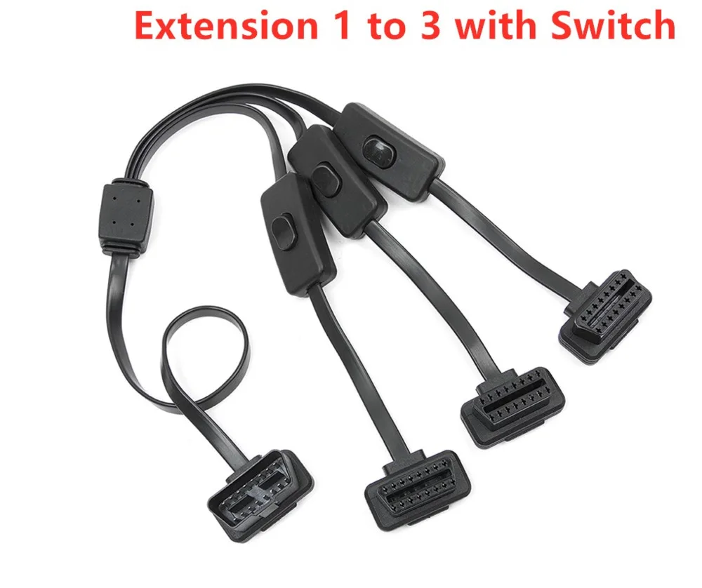 

Elm327 OBD 2 Splitter Extension 1 to 3 with Switch Y Cable Male Three Port To Female for ELM327 Auto Diagnostic Scanner Tool
