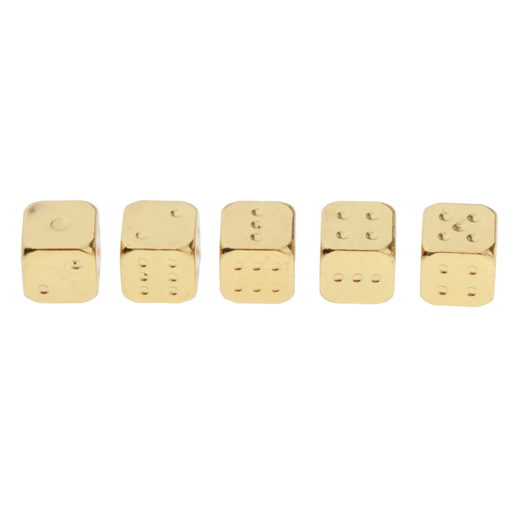 5 Pcs 6 Sided Dice Set Metal Tone Colors with Gold Pips Round Corner Role Playing DIY Mahjong Accessories | Спорт и развлечения