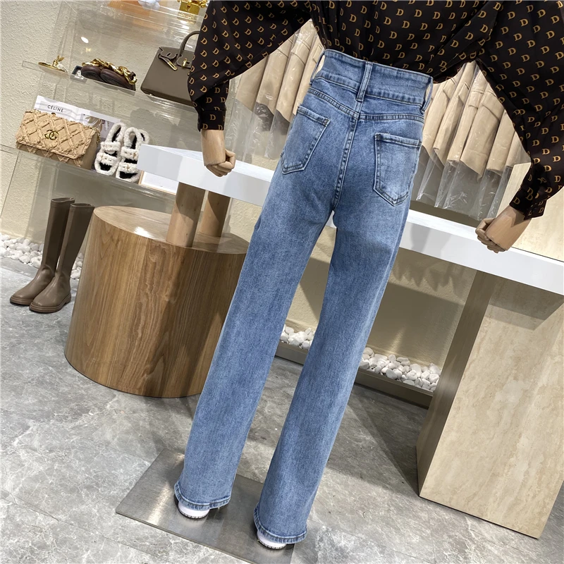 

Niche Design Button Split Wide Leg Jeans Spring 2021 Two Button High Waist Loose Trend Straight Pants