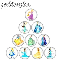 disney painting style princesses elsa 10pcs 12mm18mm20mm25mm round photo glass cabochon flat back necklace making findings