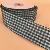 38mm 25yards wired edge green plaid check ribbon for festival christmas decoration new year gift wrapping