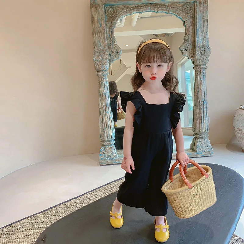 

2022 summer new cotton flying sleeve open back bow tie kids' Jumpsuit 1046 03