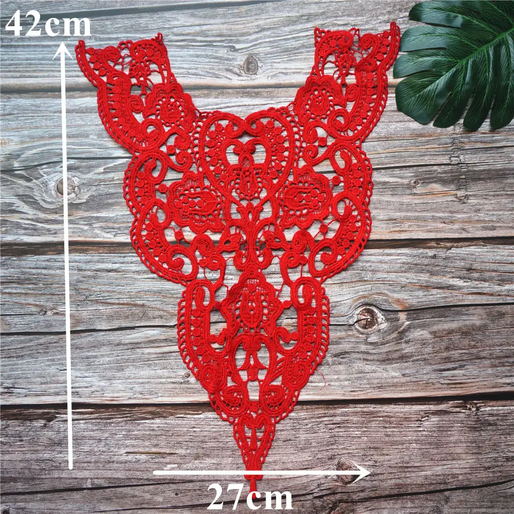 Белый красный бежевый черный вышитый тканевый воротник с цветочной аппликацией