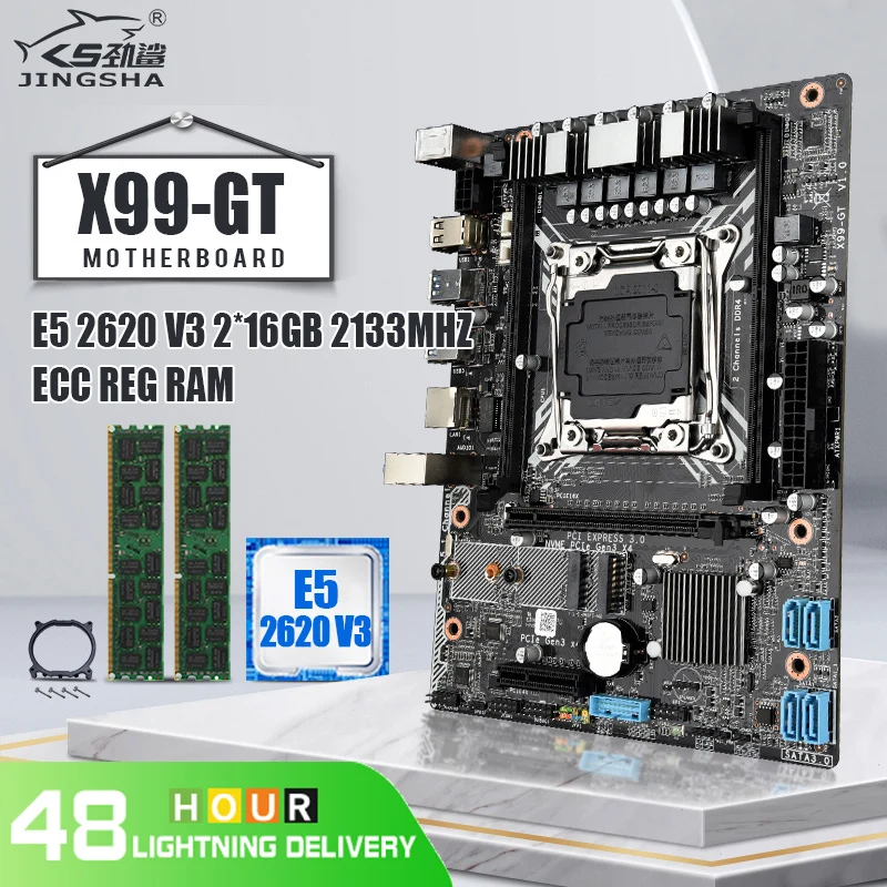 JINGSHA X99 GT набор материнских плат с Ксеон E5 2620 V3 и 2*16 ГБ = 32 Гб DDR4 2133 МГц ECC REG
