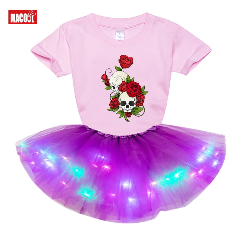 Girl Party Tutu Dress Set Princess Little Girl Set Summer Birthday Party Dress 2pc Light Tutu Dress+t Shirt Costume Holiday Gift