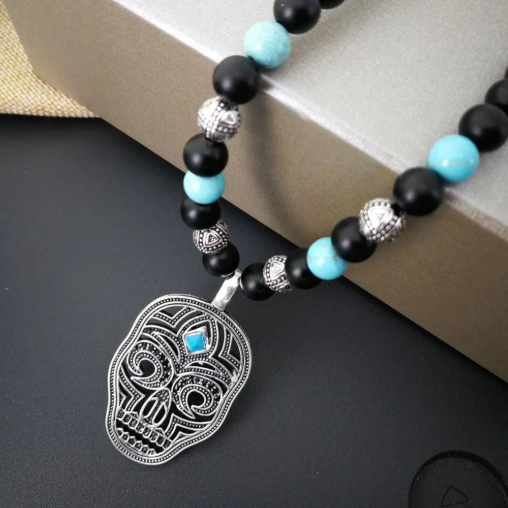 Thomas Skull Mask Pendant with Back Beads Necklace Rebel Heart Punk Bijoux Jewelry Gift For Men TS N298 | Украшения и аксессуары
