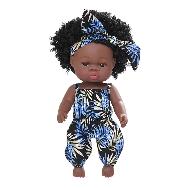 

090B 35cm Realistic Doll Soft Body Vinyl Toddler Babies Lifelike African Girl Toys