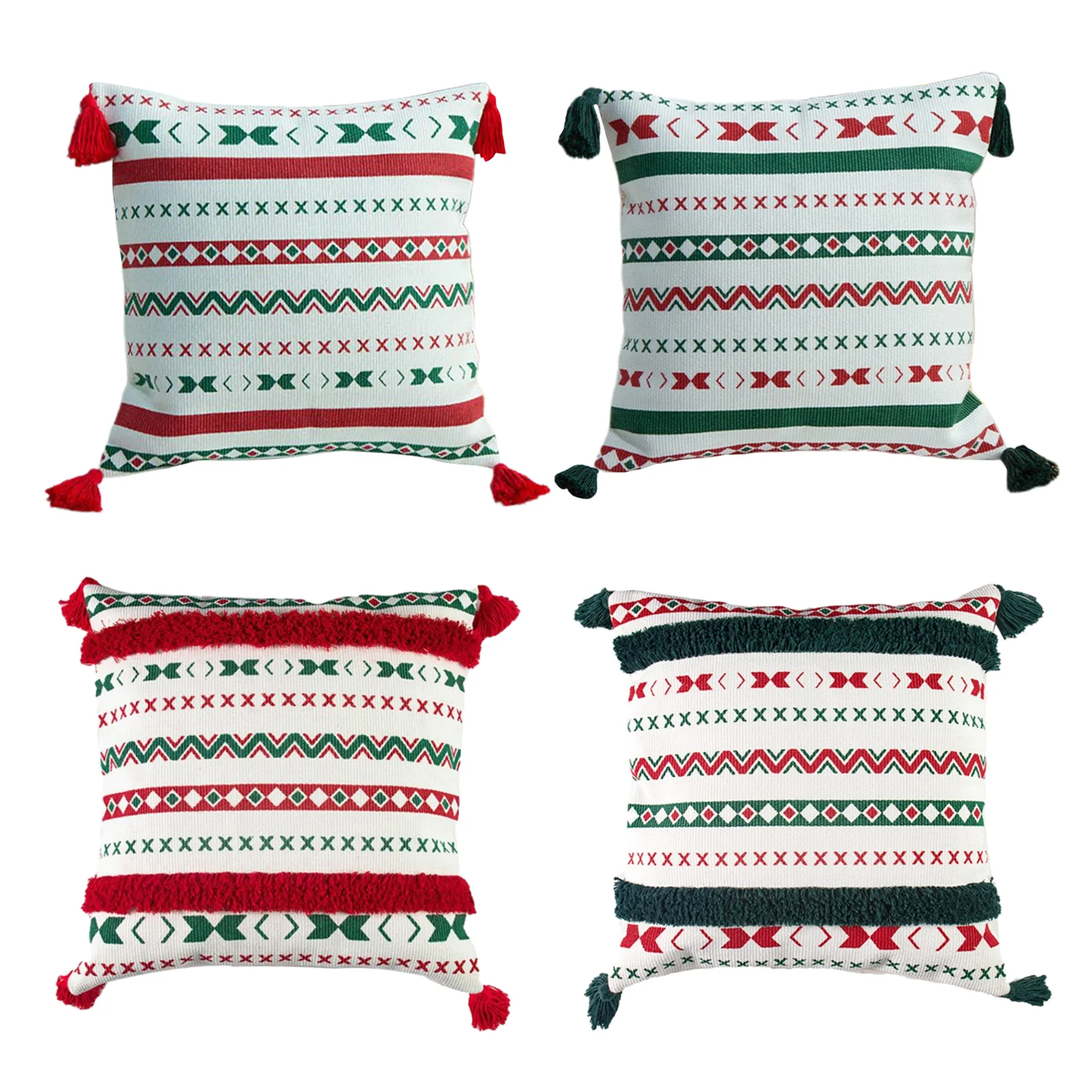 

Christmas Printed Throw Pillow Cover with Tassel Farmhouse Decorative Cotton Woven Bohemian Pillow Case Cushion Cover