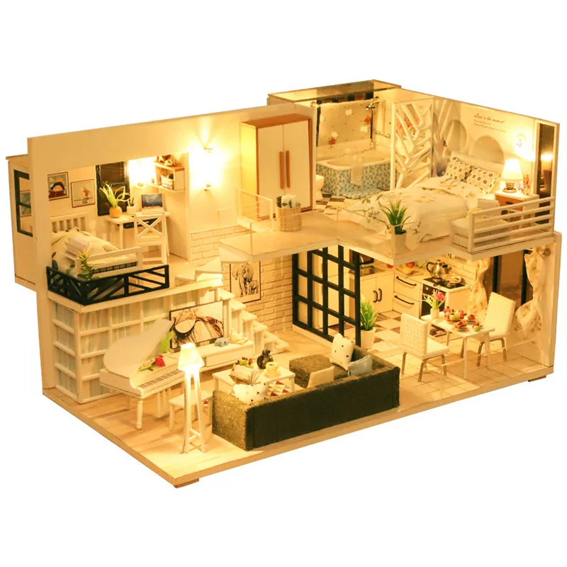 cutebee diy dollhouse kit wooden doll houses miniature doll house furniture kit casa music led toys for children birthday gift free global shipping