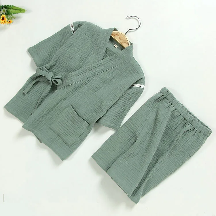 Банный халат-кимоно из хлопка и крепа мытый банный халат с короткими рукавами в