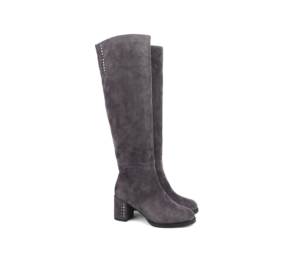 SOPHITINA Brand Boots Woman Handmade Round Toe Square High Heel Winter Boots Kid Suede Knee High Wool Fur Shoes SC206