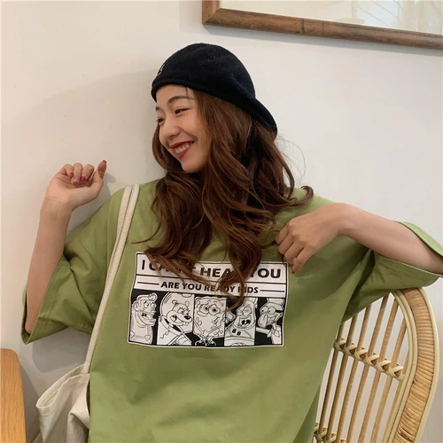 Женская свободная футболка Повседневная Базовая большого размера с мультяшным