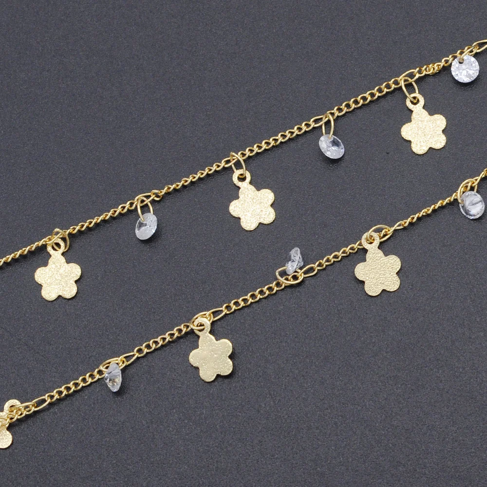

30 Meters/lot Gold Plated CZ Leaf Music Flower Charm diy jewelry Making Chains Wholesale Finding Jewellery Supplies