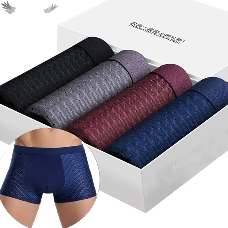 

4pcs/Lot Men's Panties Male Underpants Man Pack Shorts Boxers Underwear Slip Homme Calzoncillos Bamboo Hole Large Size 5XL6XL7XL