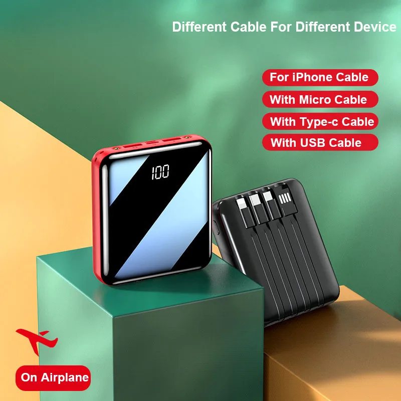 Портативный мини-аккумулятор 20000 мАч с кабелем Micro USB Type-c для iPhone Samsung Huawei |