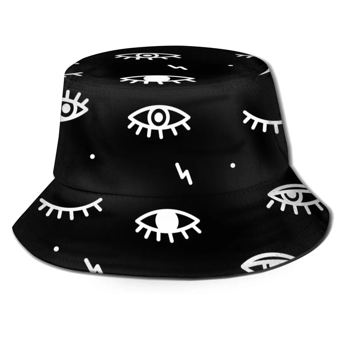 

CINESSD New Fashion Bucket Hats Fisherman Caps For Women Men Gorras Summer Psychedelic Eyes Black And White Print