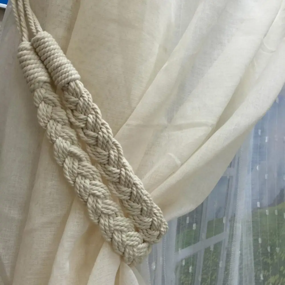 

2Pcs Cotton Woven Twist Knotted Curtain Strap Buckle Holder Drape Tieback Rope