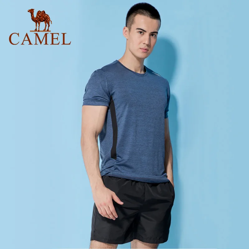 CAMEL-Ropa deportiva para hombre, traje para correr, camiseta de verano, pantalones cortos, ropa transpirable para Fitness