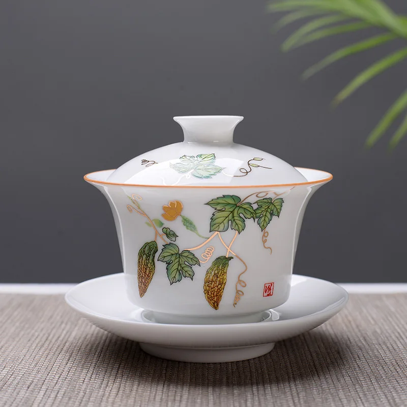 

High quality white bone china Gaiwan Tea Set,White Kung fu tea set,Travel Ceramic Tea Set,Chinese Porcelain Gaiwan cup
