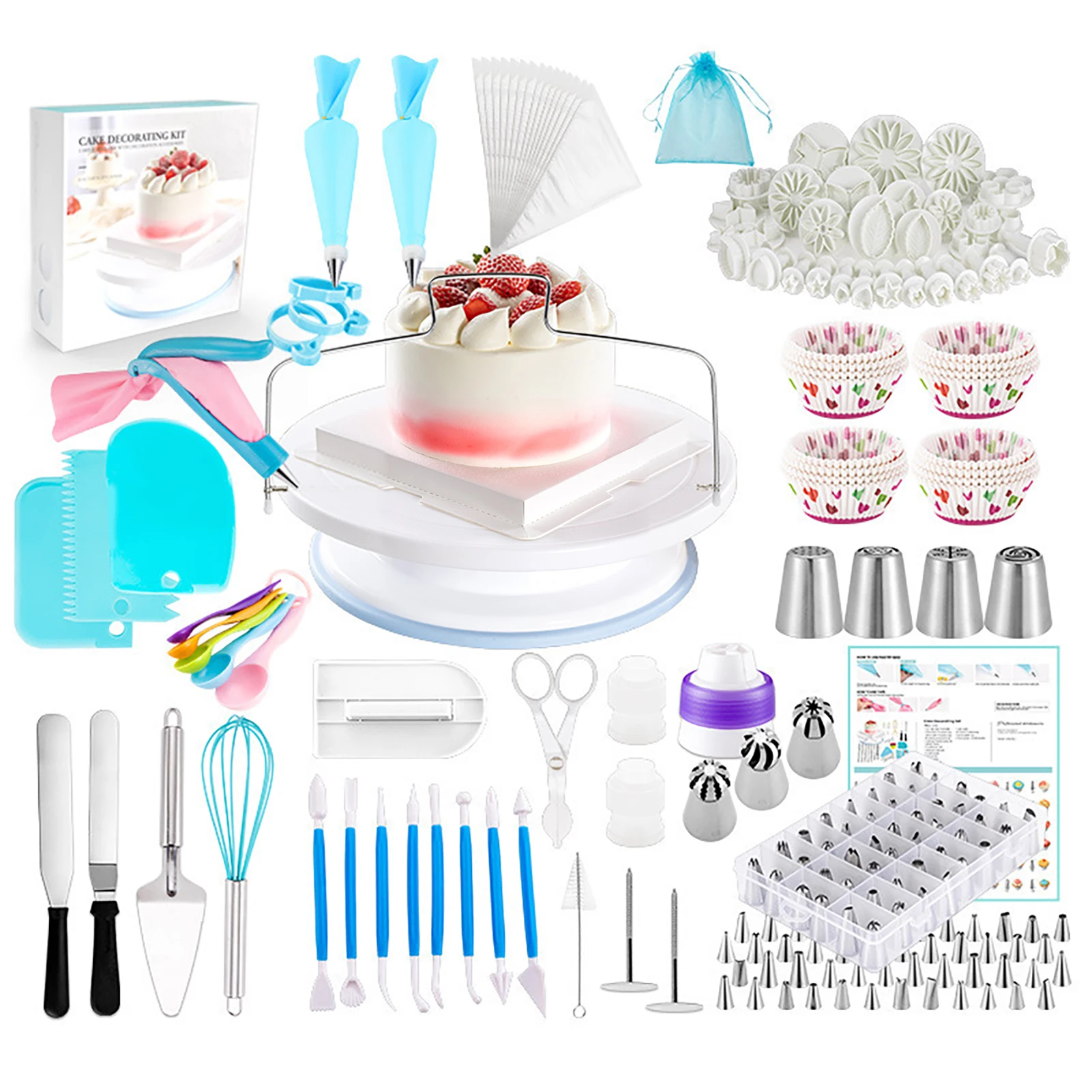 

420pcs Cake Decorating Tools Kit Icing Tips Turntable Pastry Bag Coupler Cream Nozzle Baking Tools Set For Cupcakes Kitchen Tool