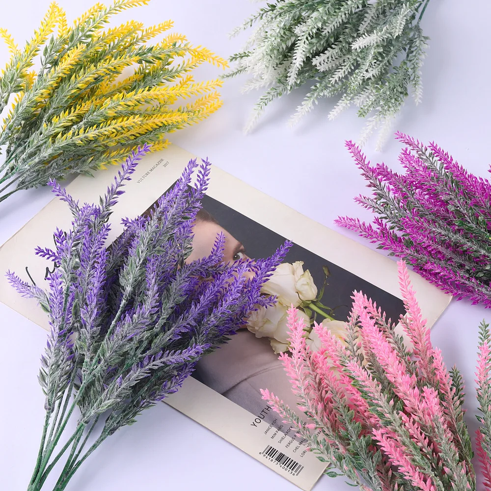 

Wheat 5 Fork Flocking Simulation Lavender Pastoral Style Simulation Flower Plant Potted Plastic Fake Bouquet