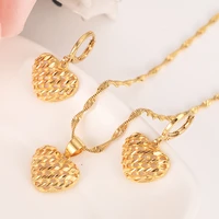 gold color hollow heart earrings pendant necklace elegant jewerly set for women high quality dubai arab african jewelry