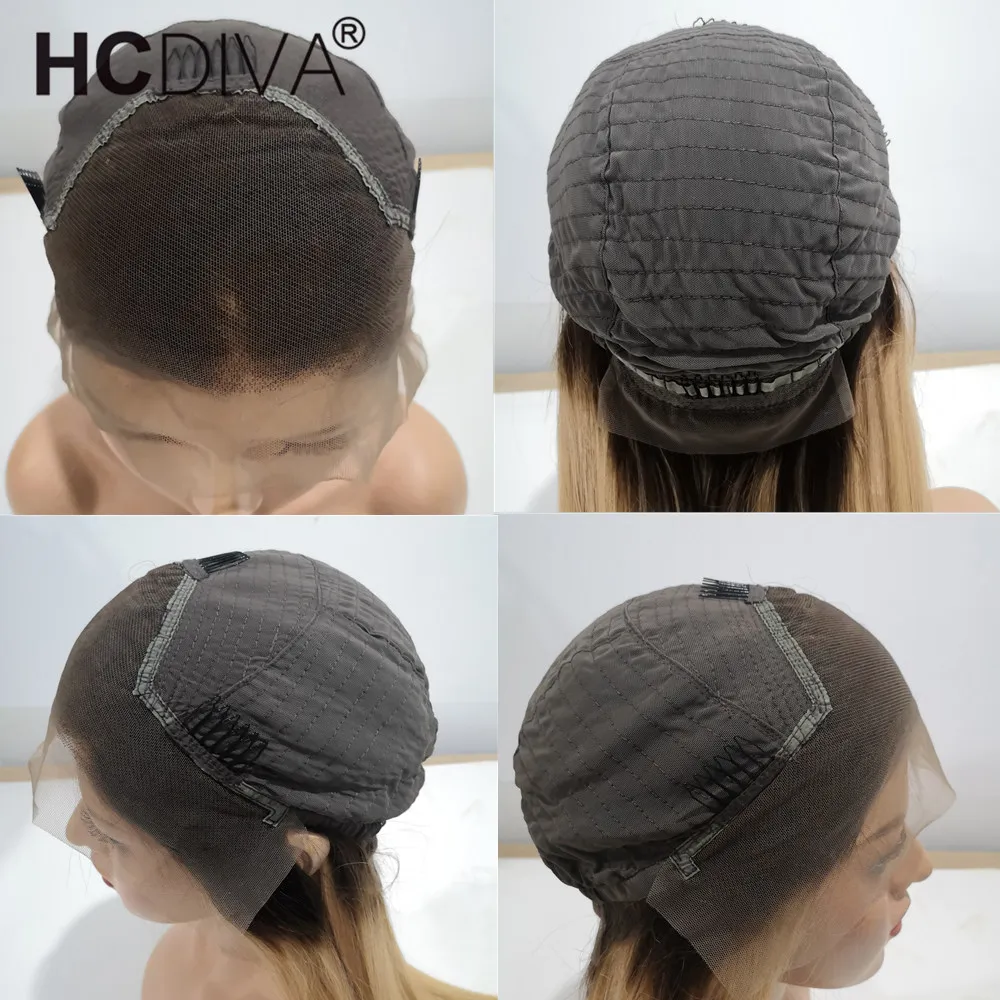 Ombre 1B/27 Бразильский объемный волнистый парик на кружеве темные корни Remy 13*4