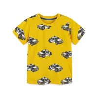 jumping meters summer yellow t shirts for boys girls wear cotton cars print cotton kids tees short sleeve baby clothes tops