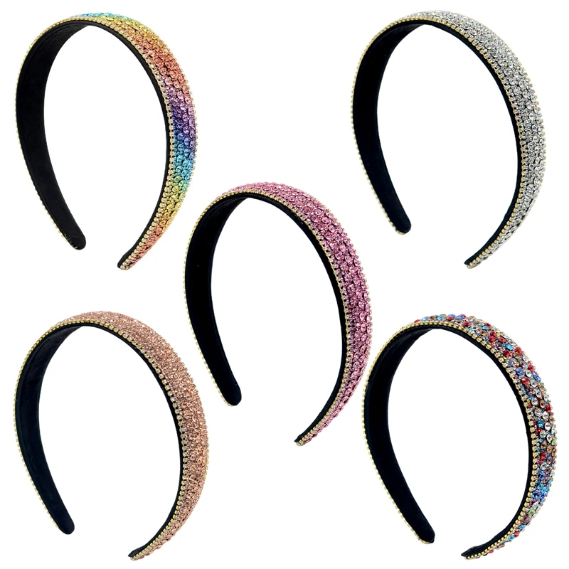 

Simulated Crystal Pearl Rhinestones Luxury Hair Accessories Hairbands Sparkly Padded Hair Bands Headdress White Women Headbands
