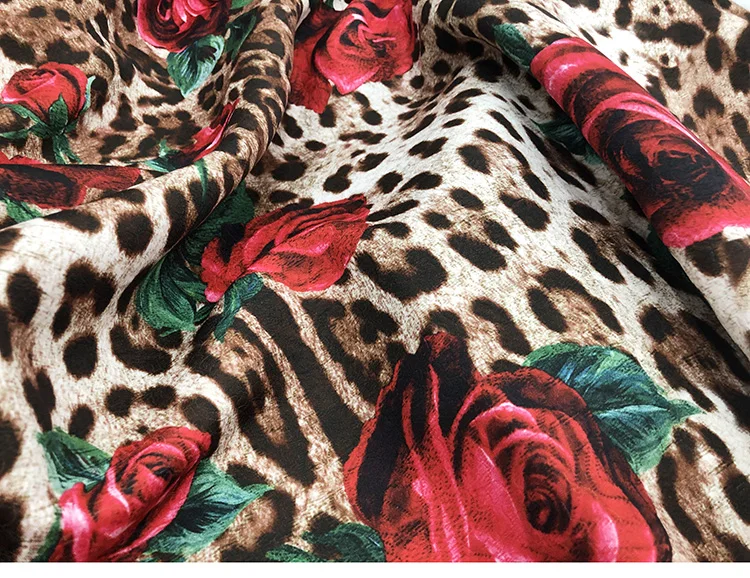 Женское осеннее жаккардовое платье-Ципао с леопардовым и розовым принтом 100x145 см