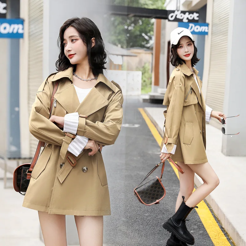 

Casual Trench Coat For Women Fashion Women's Windbreaker Winter Clothes Luxury Short Coat Autumn Khaki Slim Jacket Korean Style