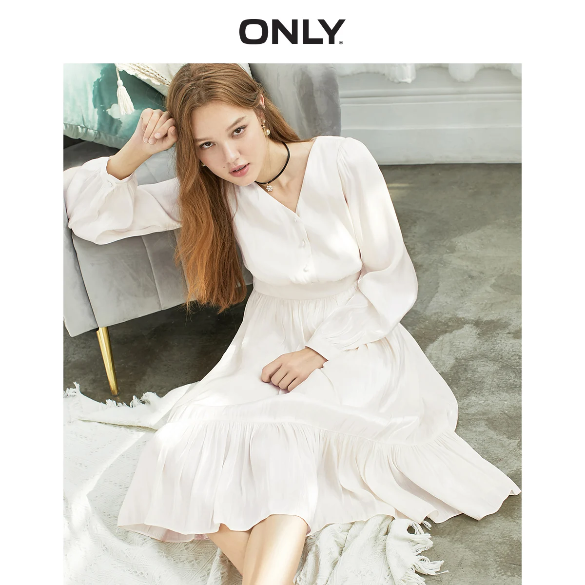 NEW CREAM Только осеннее белое шифоновое платье | 119307621 - Цвет: NEW CREAM